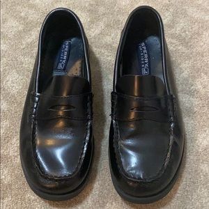 Boys Sperry black loafers dress shoes 3.5 wide